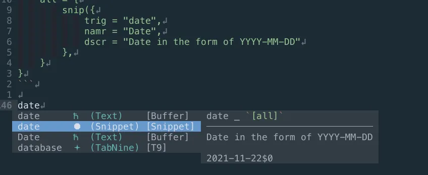 Snippet before expansion
