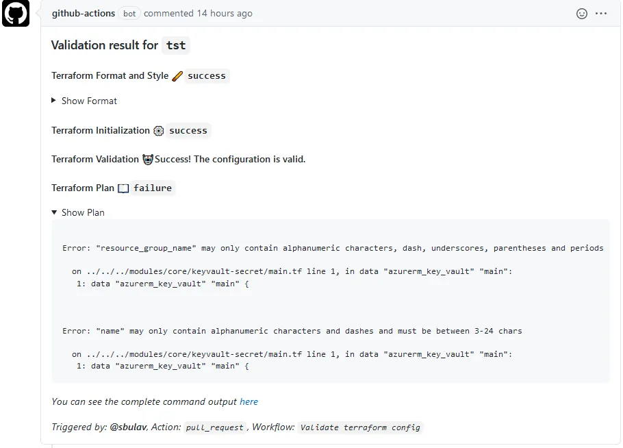 Terraform pr comment